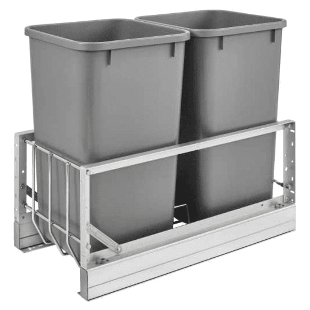 5349 Double 27 QT Aluminum Pullout Waste Container, Soft-Closing for 12" Cabinet Opening, Silver