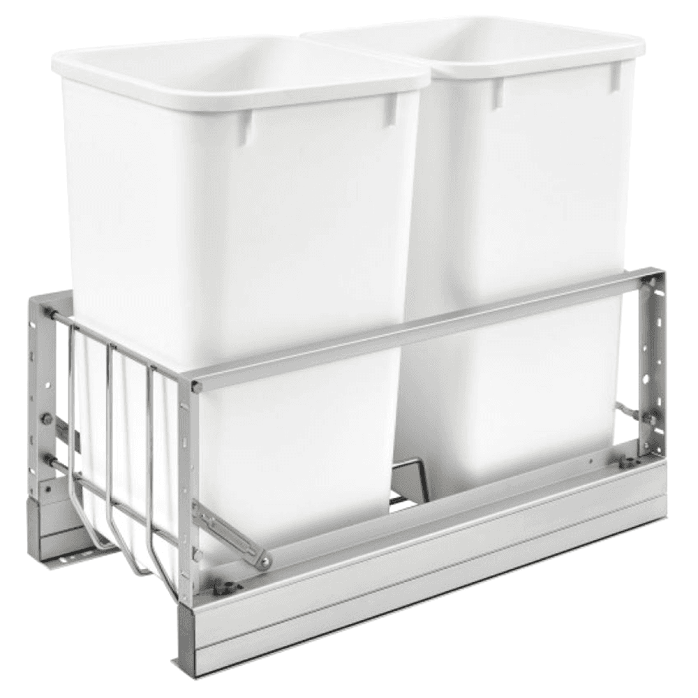5349 Double 27 QT Aluminum Pullout Waste Container, Soft-Closing for 12" Cabinet Opening, White