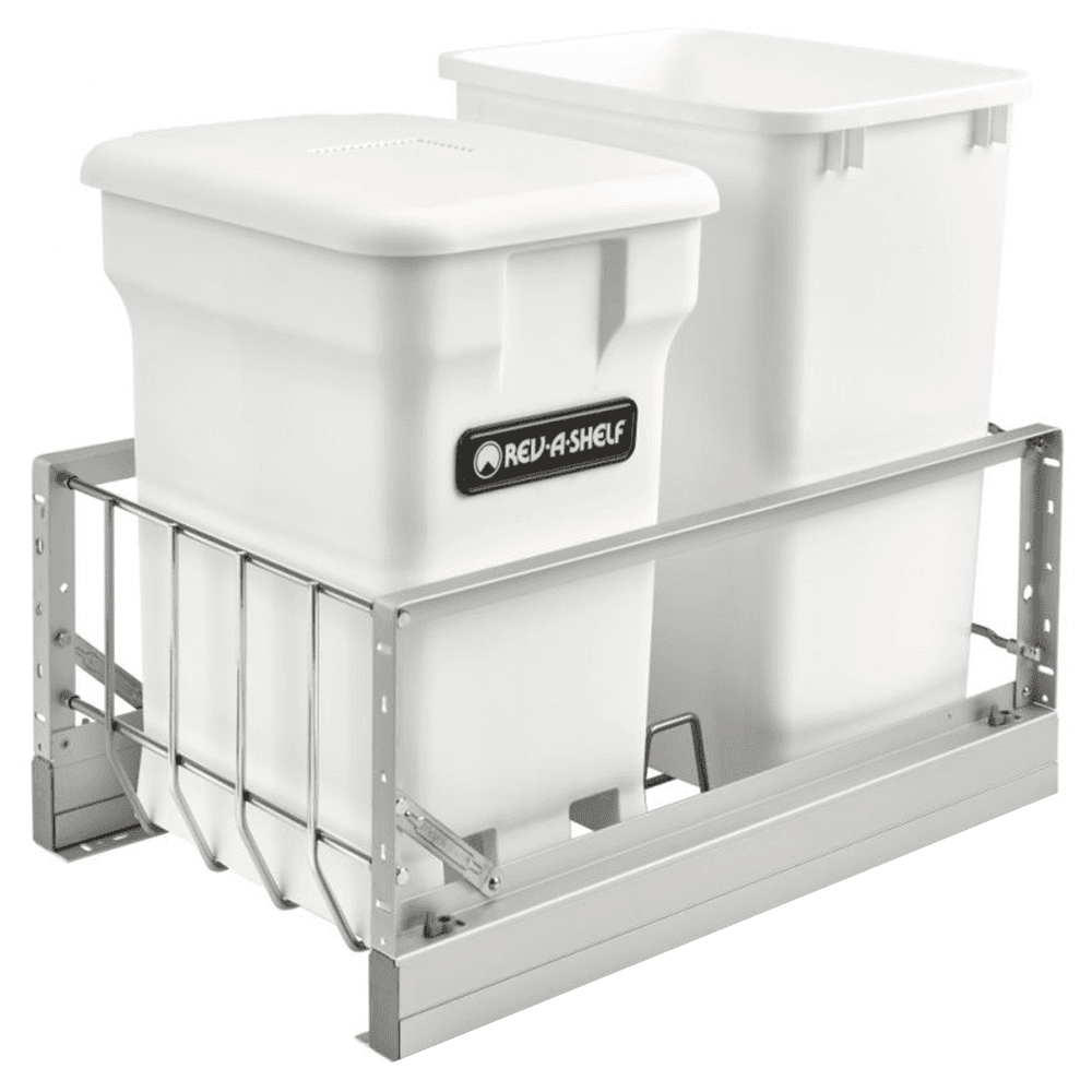 Double 24 QT/35 QT Bottom-Mount Waste Container Pullout with Soft-Closing, White