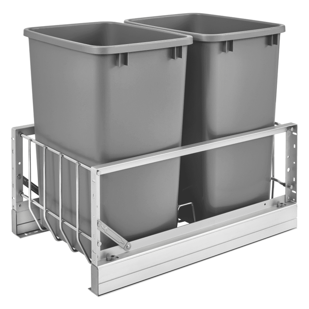 5349 Double 35 QT Aluminum Pullout Waste Container, Full-Extension Soft-Closing for 15" Cabinet Opening, Silver