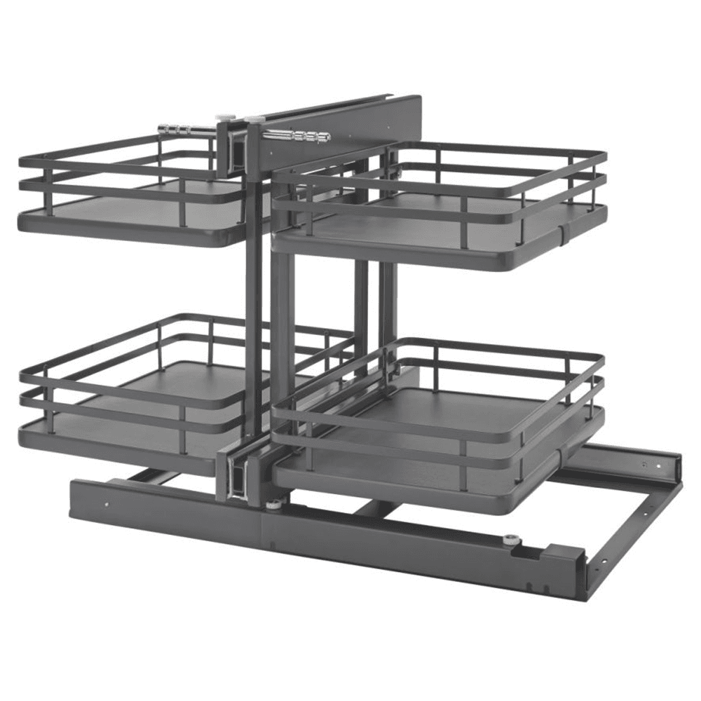 2-Tier Universal Blind Corner Optimizer with Soft-Closing for 15" Cabinet Opening, Orion Gray