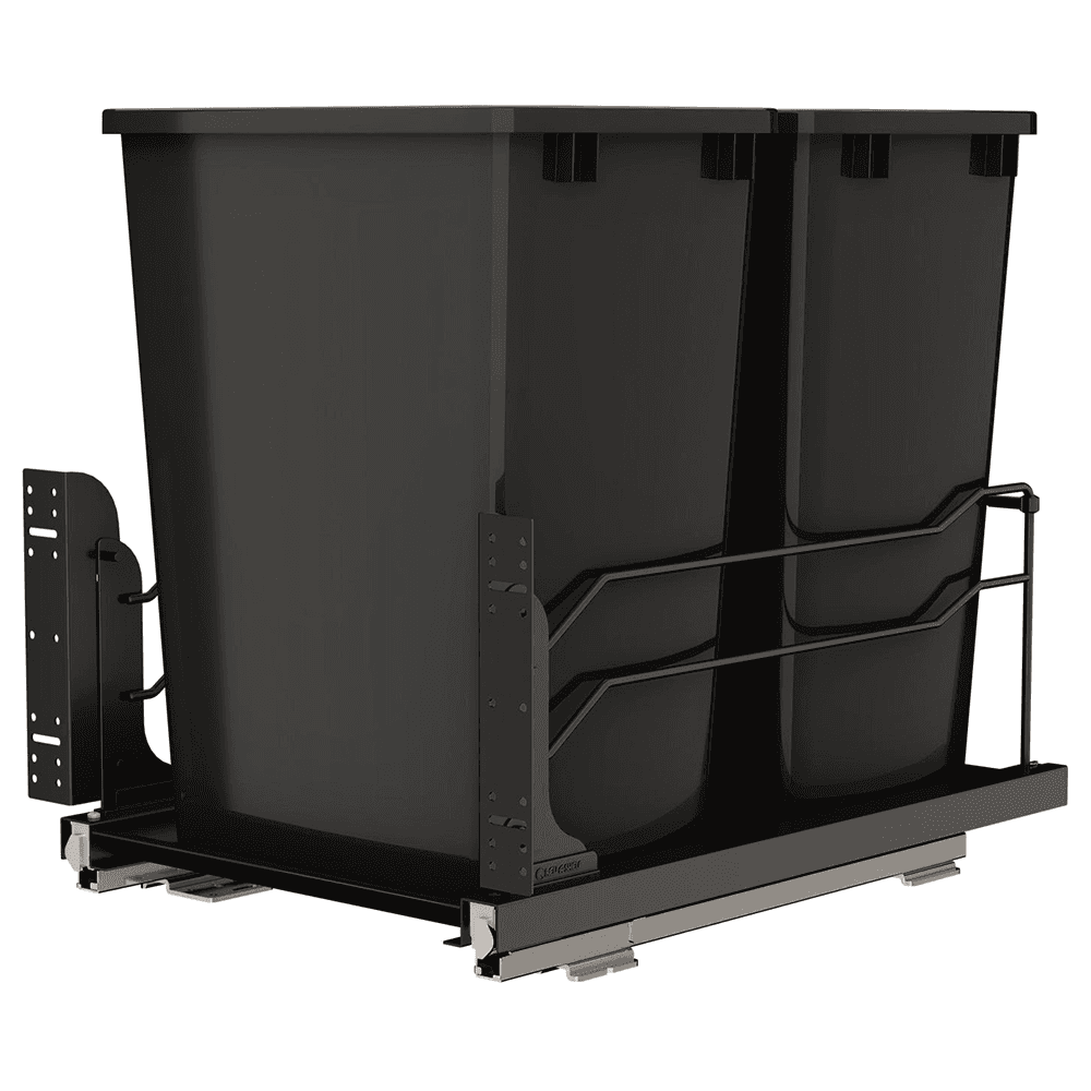 53WC Double 35 QT Steel Bottom Mount Pullout Waste Container, Soft-Close for 18" Cabinet Opening, Black