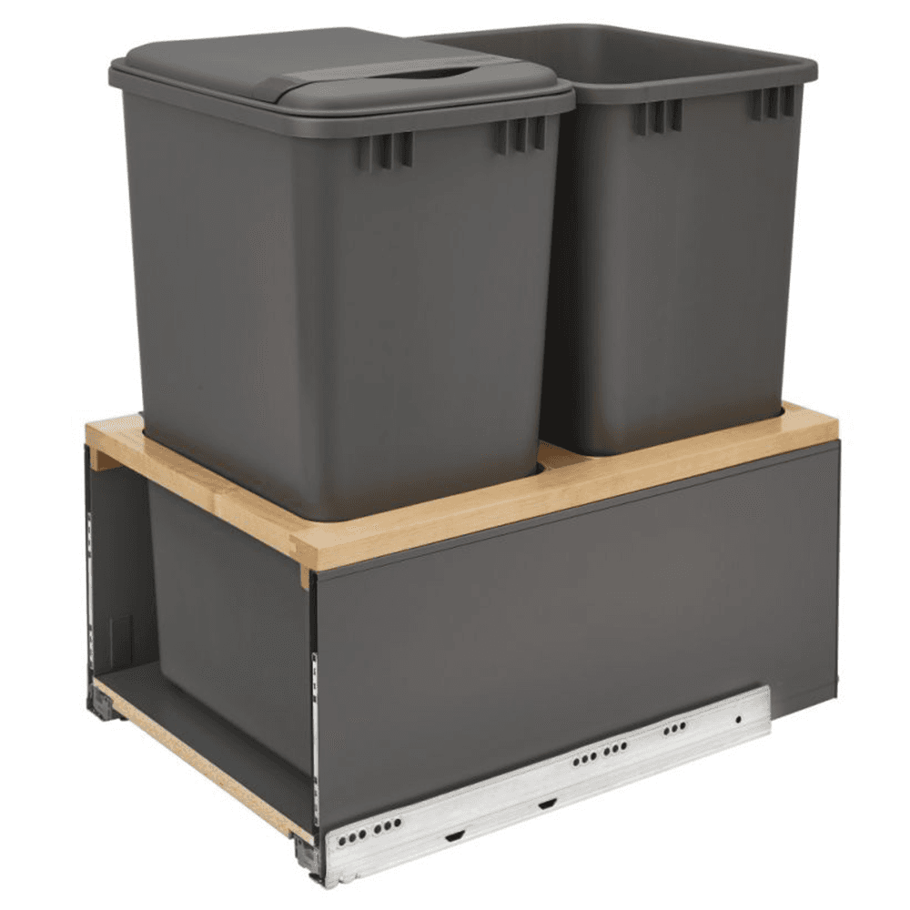 Double 50 QT Bottom-Mount LEGRABOX Pull Out Waste Container with BLUMOTION Soft-Closing, Orion Gray/Natural Maple