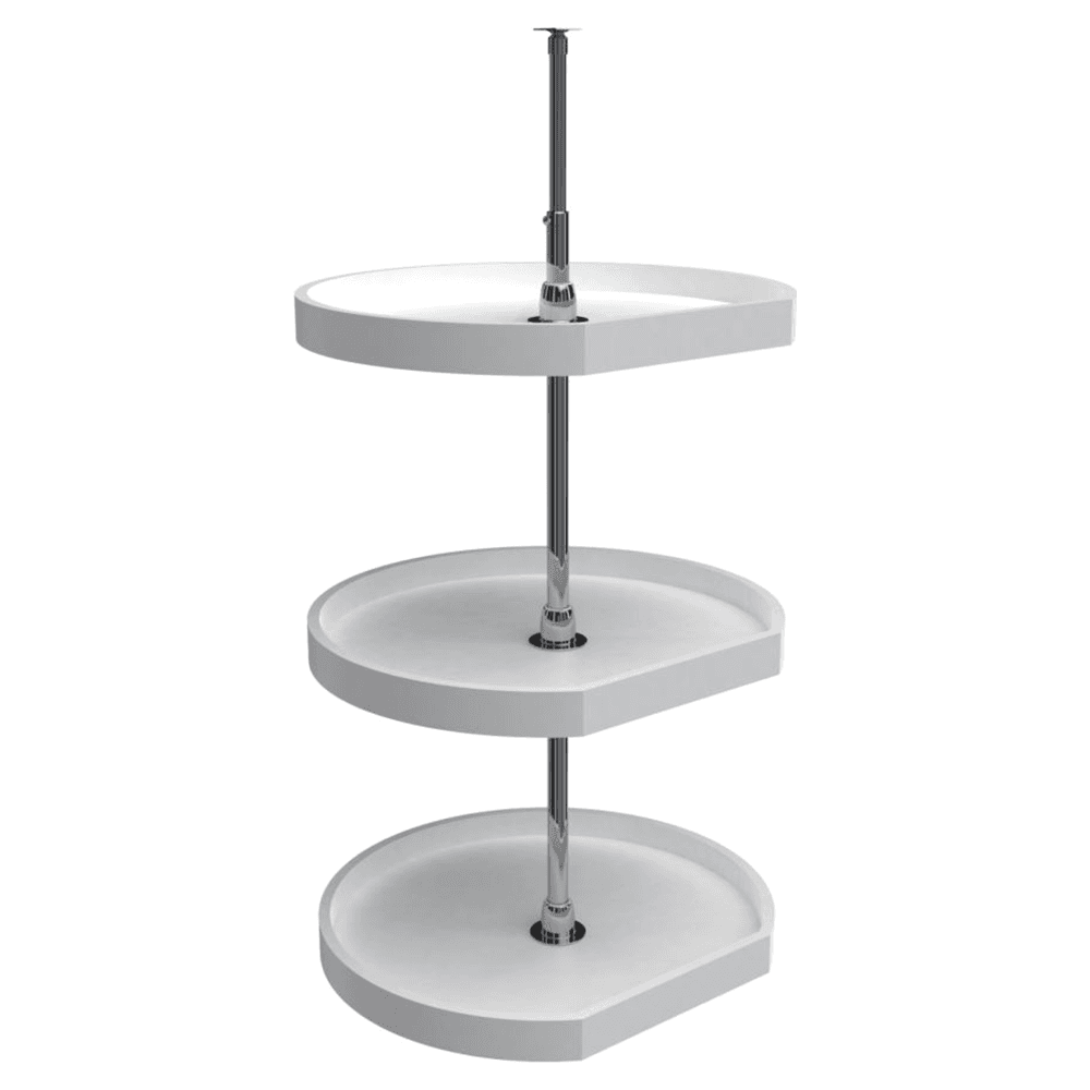 22" D-Shape 3 Tray Lazy Susan, White