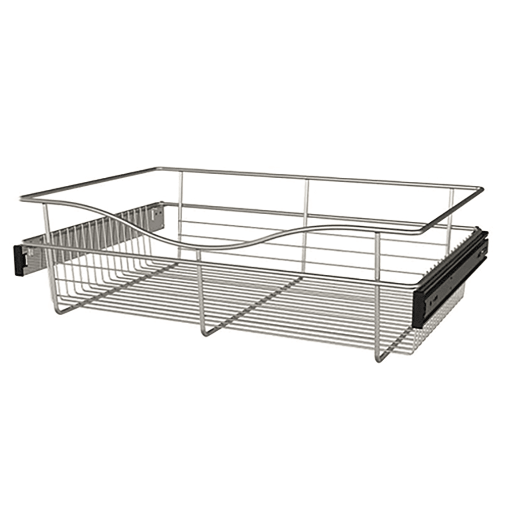 7" x 16" x 24" Wide Heavy-Gauge Pull-Out Wire Basket, Satin Nickel Finish