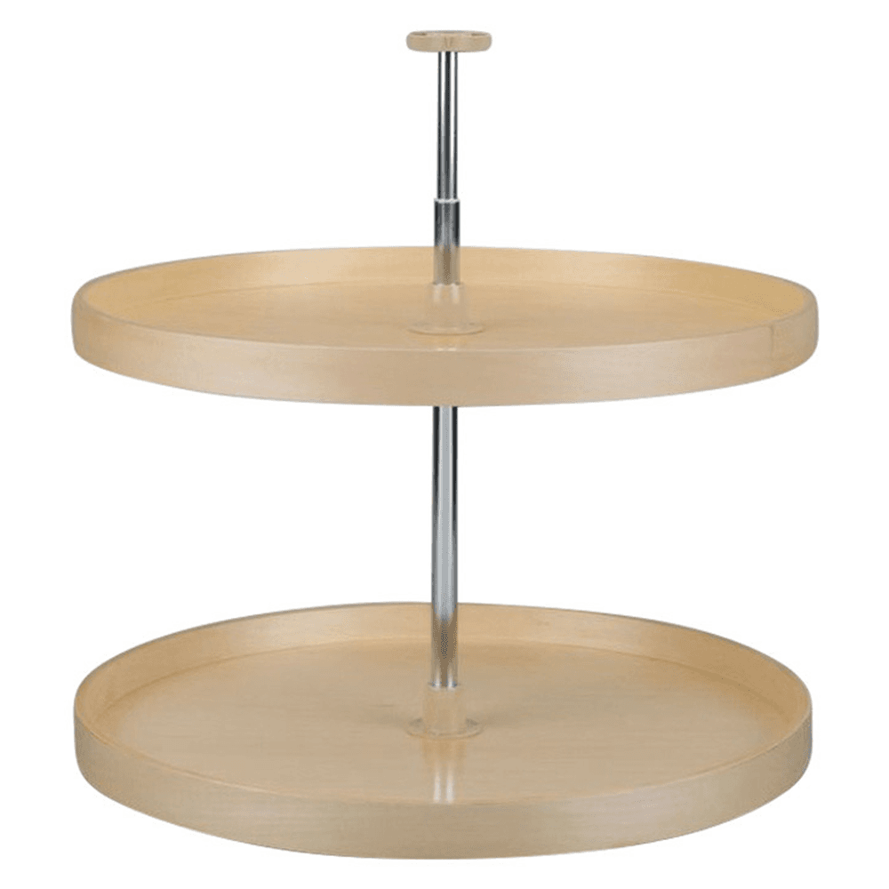 4BW 28" D-Shape 2 Tray Wood Lazy Susan