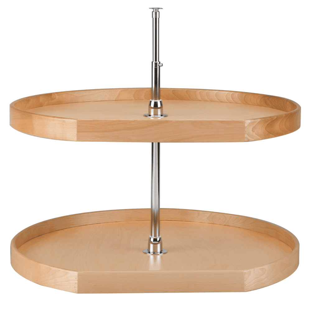 4NW 32" D-Shape 2 Tray Wood Lazy Susan