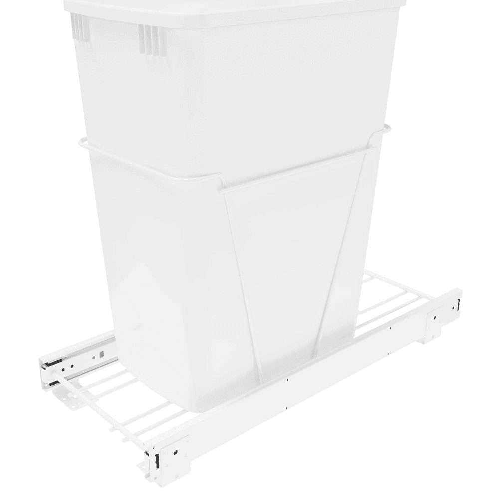 Single 32 QT Bottom-Mount Wire Waste Container for 14-1/2" Cabinet Opening, White