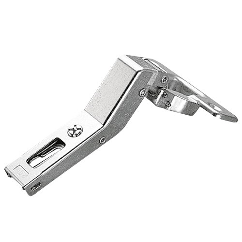Series 200 +45° Angled Corner 94° Opening Hinge, Self-Closing, Overlay, Nickel-Plated, Screw-On