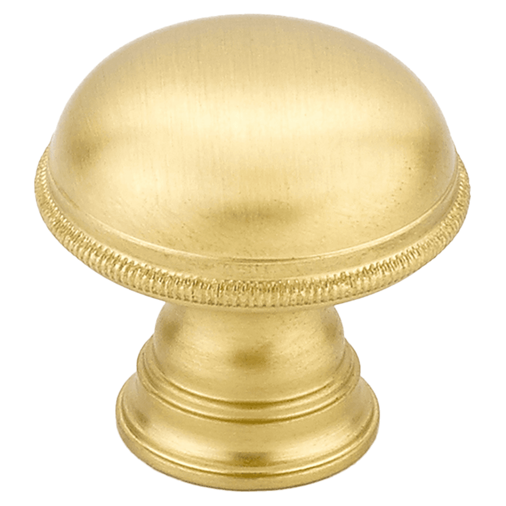 1-1/4" Atherton Plain Surface Knurled Edge Round Cabinet Knob, Satin Brass