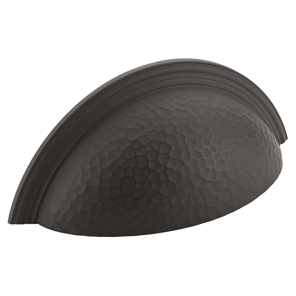 3" Atherton Hammered Plain Edge Cup Pull, Oil Rubbed Bronze