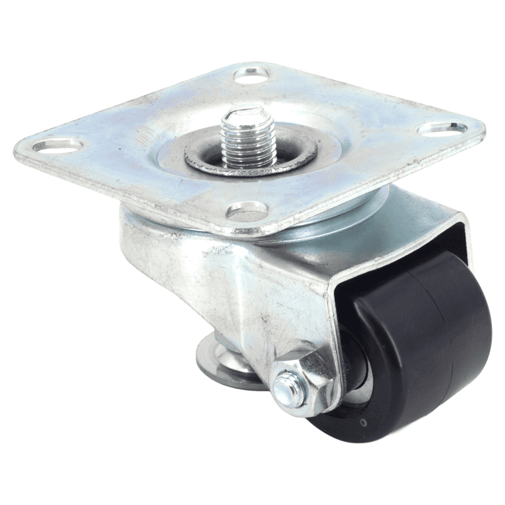4-1/64" x 50mm Rubber Swivel Caster with Leveling Glide, Chrome