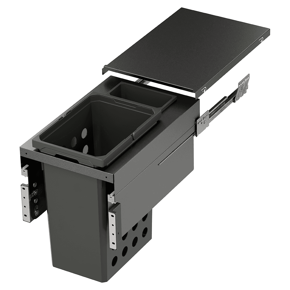 WASH Space XX Double 35QT/1.5QT Full Height Hamper System for 13-1/2" Cabinet Opening, Carbon Steel Gray
