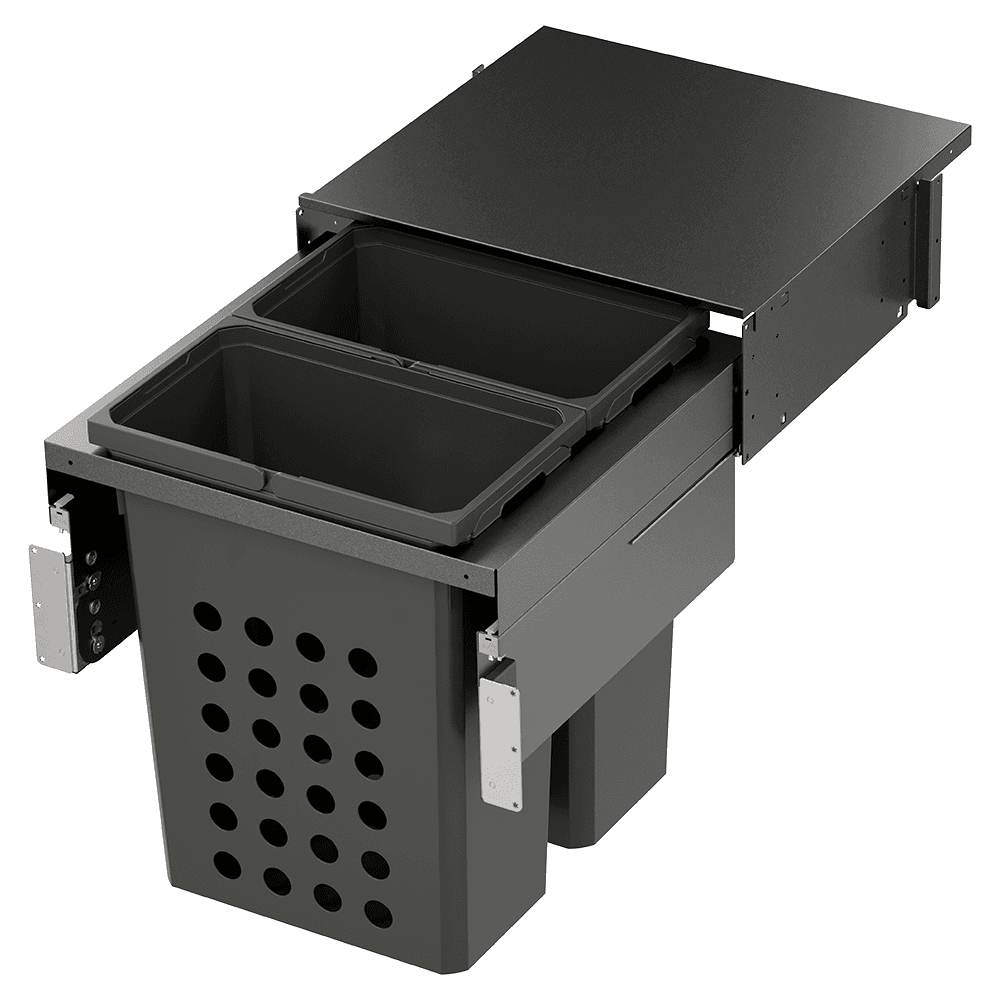 WASH Space XX Double 46.5QT Full Height Hamper System for 21" Cabinet Opening, Carbon Steel Gray
