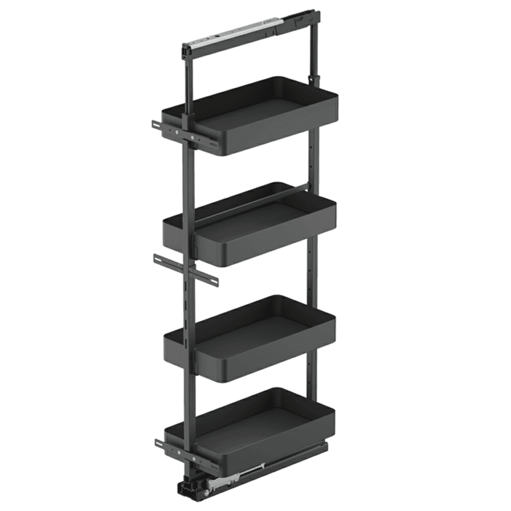 17.5" x 67" 4-Shelf Planero Pullout Pantry with PAM and Soft-Closing, Carbon Steel Gray