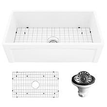 Fireclay Single Bowl Panel Front Farmhouse Kitchen Sink Kit with Reversible Apron Front, 33" x 18" x 10"