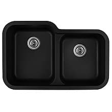 Q-360R Quartz Under Mount Large/Small Bowl Kitchen Sink, 32-1/2" x 21" x 8-1/2", Black