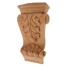 8" x 1-1/2" x 3-1/2" Low Profile Acanthus Corbel, Rubberwood