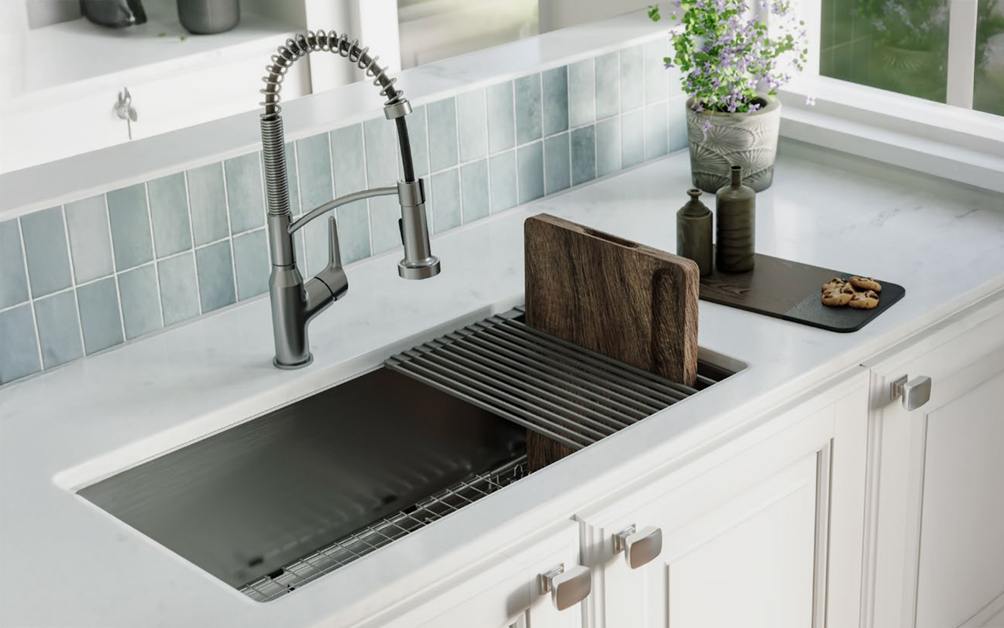 KarranStainlessSteelWorkstation - Wurth Louis and Company Quartz vs Stainless Steel: Elite Stainless Steel Undermount Single Bowl Workstation Kitchen Sink Kit, 30" x 18-3/4" x 10"