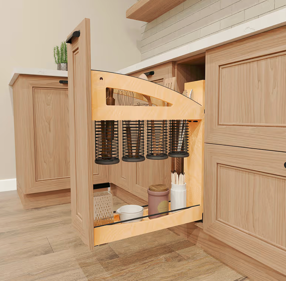 RV448UTCC-BCSC-5MB - Wurth Louis and Company 5" Craftsman Utensil Pullout Organizer with Black Accents for 9" Base Cabinets, Light Brown