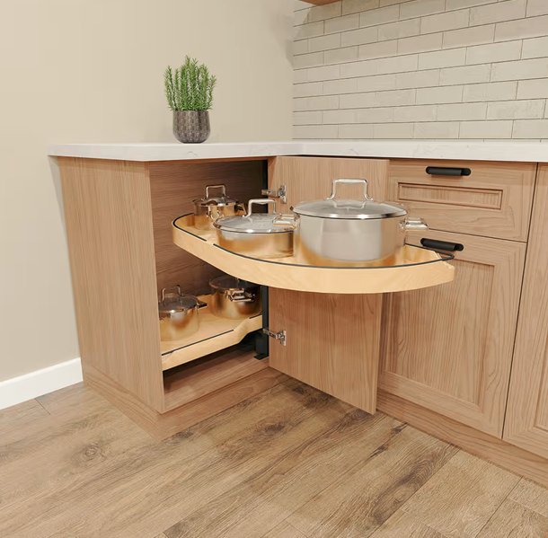 RV487CC-12-LMB - Wurth Louis and Company 12" Two-Tier Craftsman Collection Girasolo with Soft-Close/Black Accents for Left Opening/Blind Right Corner Cabinet, Light Brown