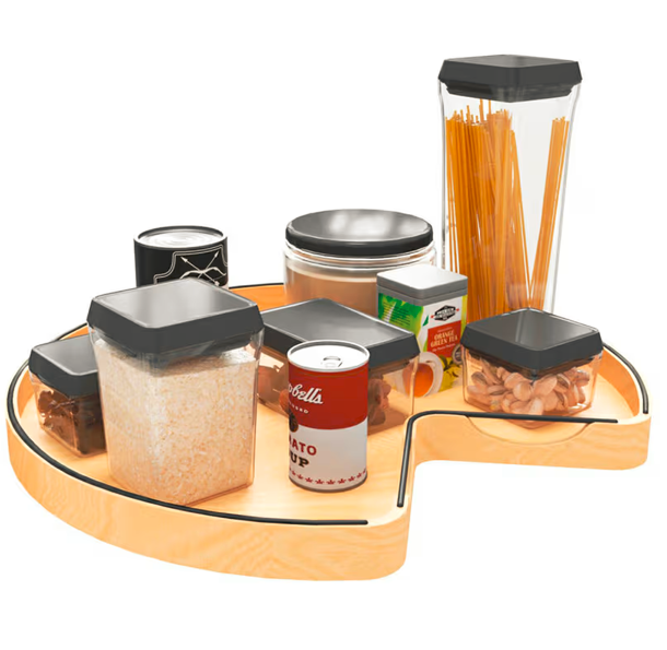 RV4CC-401-28BS-1MB - Wurth Louis and Company 28" Craftsman Kidney Lazy Susan for Corner Base Cabinet with Swivel Bearing/Black Accent, Light Brown