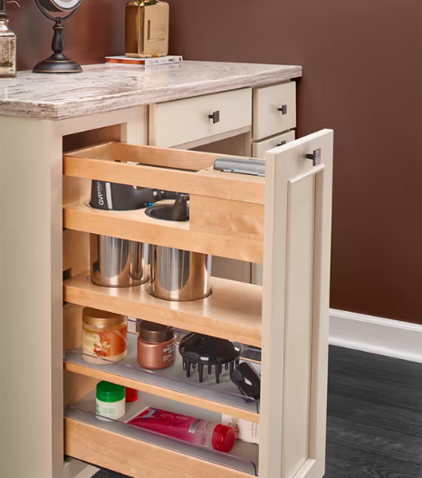 25-19/32" 3-Shelf Vanity Outlet Grooming Organizer with BLUMOTION Soft-Close, Glossy