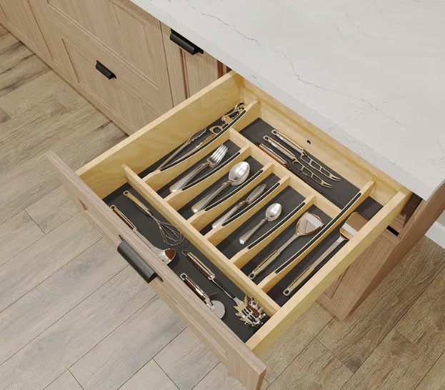 craftsman-cutlery-insert - Wurth Louis and Company 19-1/4" Craftsman Cutlery Drawer Insert with Black Accent, Light Brown