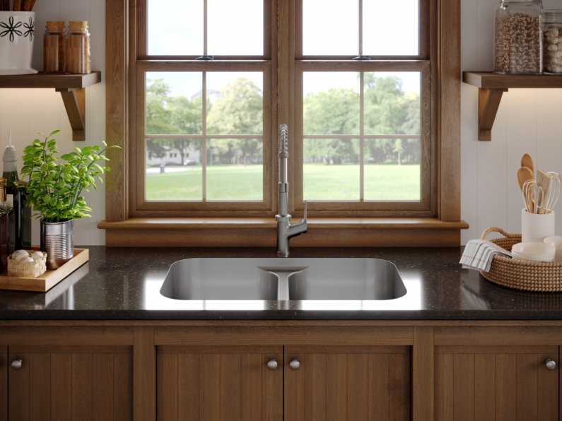 e-350 - Wurth Louis and Company Karran Edge 300 Stainless Steel Undermount 18G Double Bowl Kitchen Sink, 32-3/8" x 19" x 8-1/2" - Model E-350