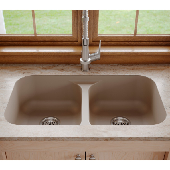 q-350-cn - Wurth Louis and Company Q-350 Quartz Undermount Double Bowl Kitchen Sink, 32-3/8" x 19" x 8-1/2", Concrete