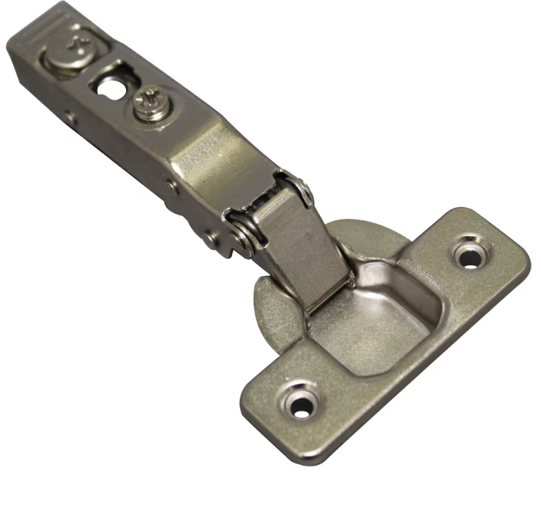 C80 110° Opening Hinge, 45mm Bore Pattern, Soft-Closing, Full Overlay, Nickel-Plated, Dowelled