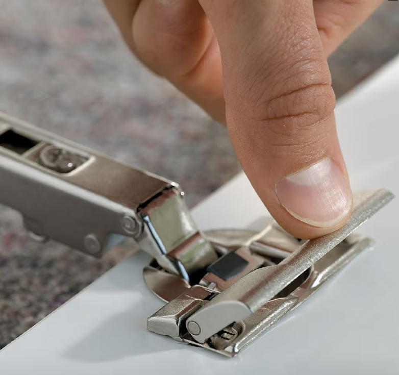 Clip Top 110° Opening Hinge with BLUMOTION Soft-Closing, 45mm Bore Pattern, Full Overlay, Nickel-Plated, Dowelled