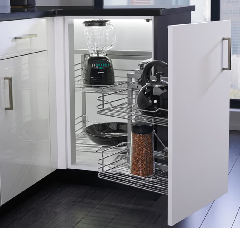 Universal Blind Corner Cabinet Organizer with Soft-Closing - Wurth Louis and Company Universal Blind Corner Cabinet Organizer with Soft-Closing for 18" Cabinet Opening, Chrome