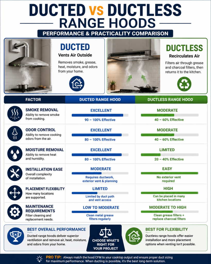 range-hood-performance-comparison - Wurth Louis and Company Performance comparison chart for ducted and ductless ventilation systems