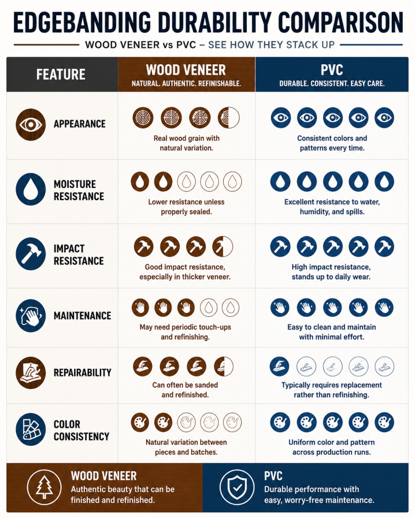 Edgebanding Durability Comparison - Wurth Louis and Company Durability comparison between wood veneer and PVC edging