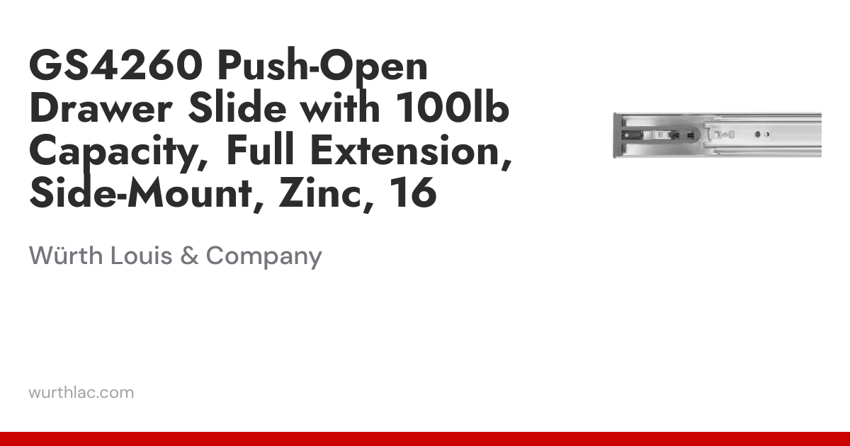 GS4260 Push-Open Drawer Slide with 100lb Capacity, Full Extension, Side ...