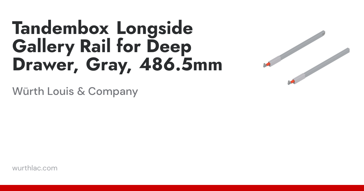Tandembox Longside Gallery Rail for Deep Drawer, Gray, 486.5mm | Würth ...
