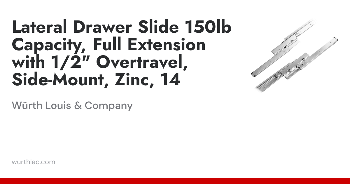 Lateral Drawer Slide 150lb Capacity, Full Extension with 1/2 ...