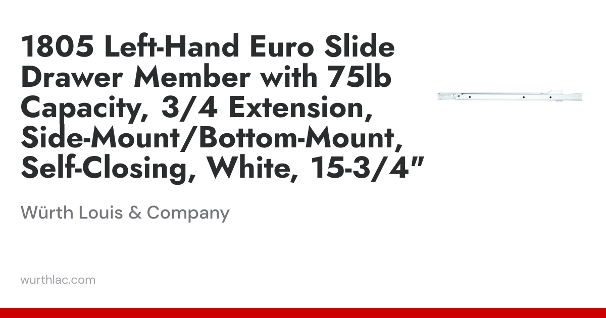 1805 Left-Hand Euro Slide Drawer Member with 75lb Capacity, 3/4 ...