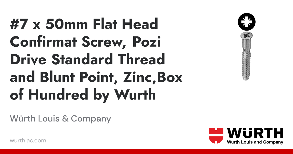 #7 x 50mm Flat Head Confirmat Screw, Pozi Drive Standard Thread and ...