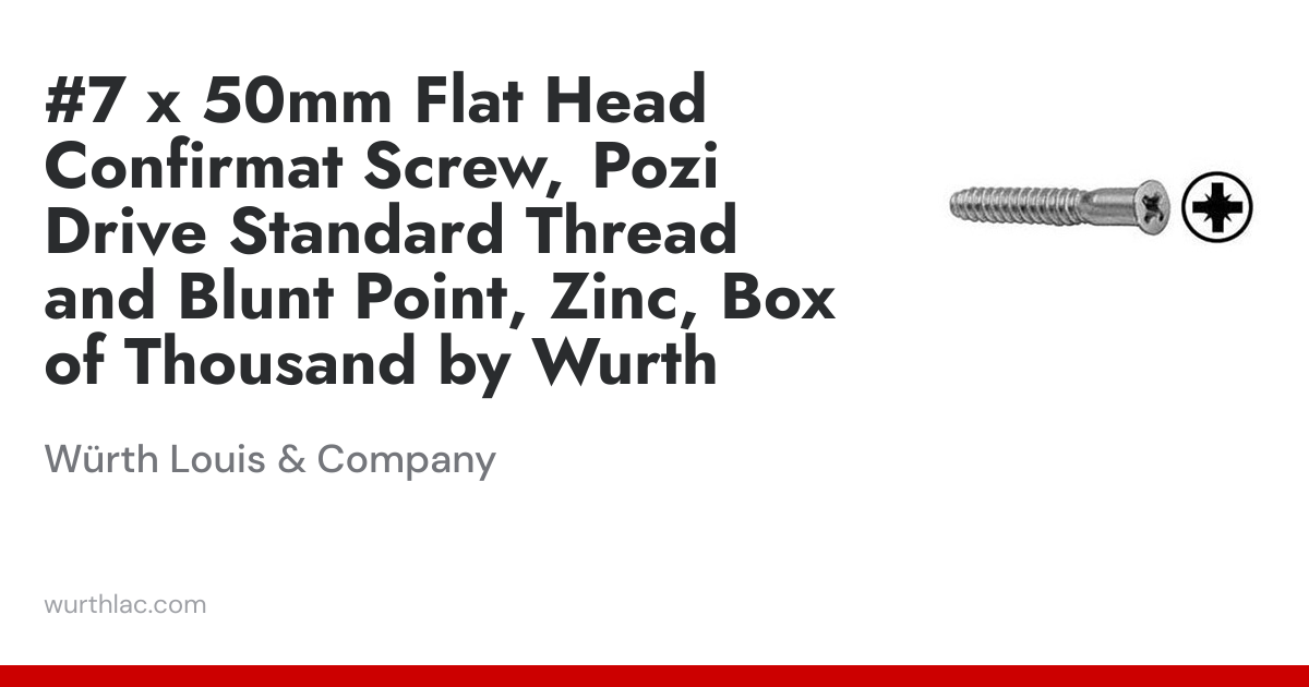 #7 x 50mm Flat Head Confirmat Screw, Pozi Drive Standard Thread and ...