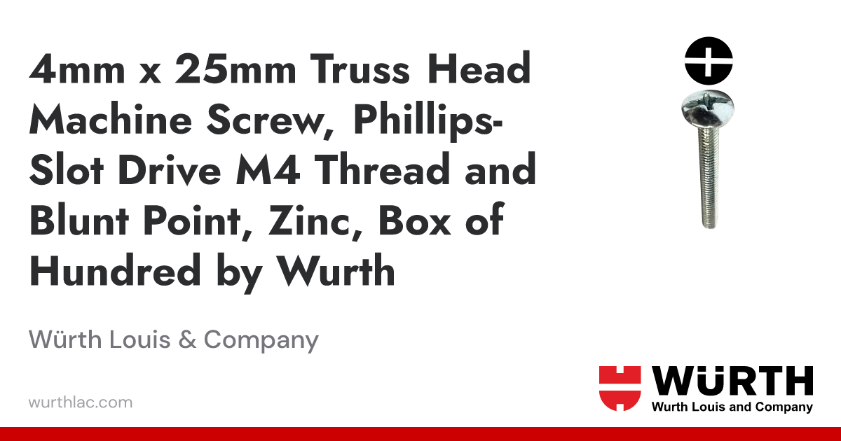 4mm x 25mm Truss Head Machine Screw, Phillips-Slot Drive M4 Thread and ...