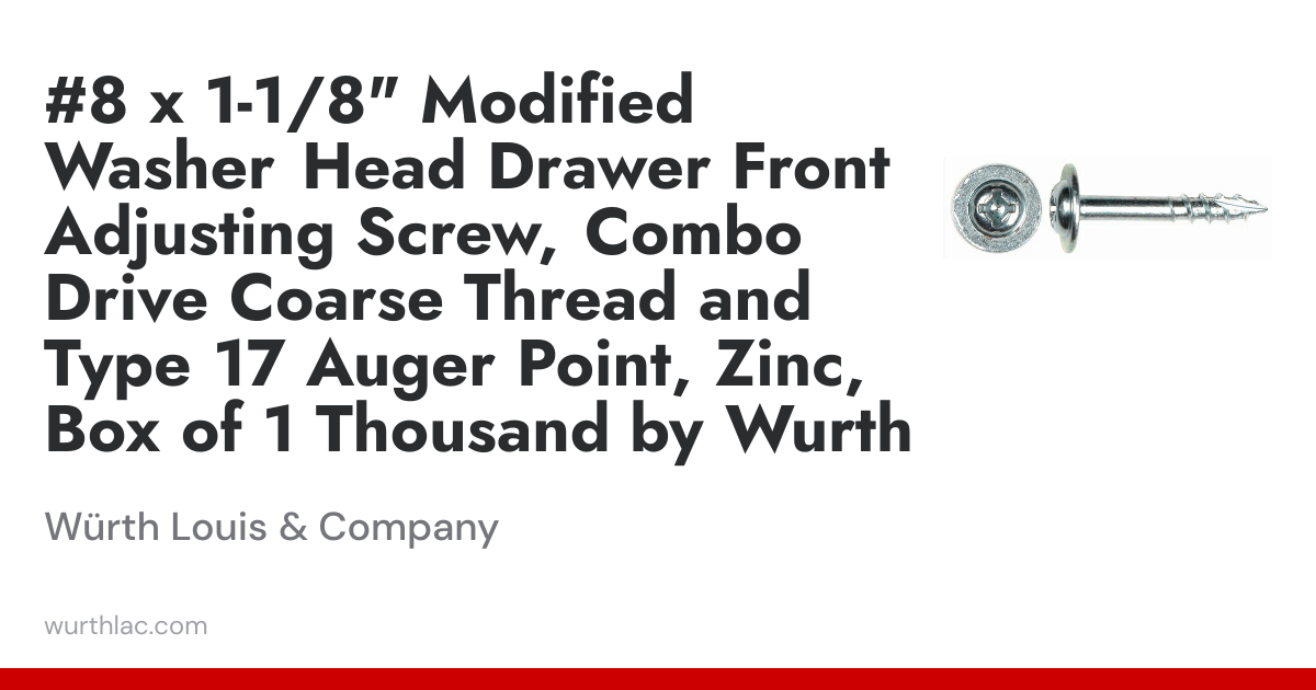 #8 x 1-1/8" Modified Washer Head Drawer Front Adjusting Screw, Combo ...