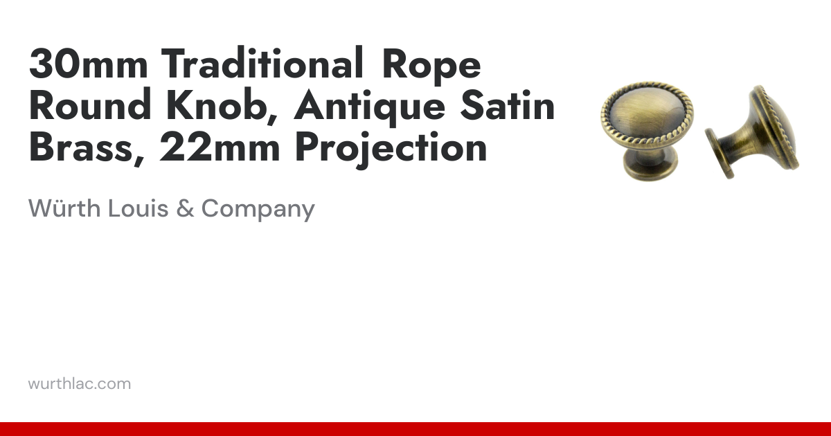 30mm Traditional Rope Round Knob, Antique Satin Brass, 22mm Projection ...