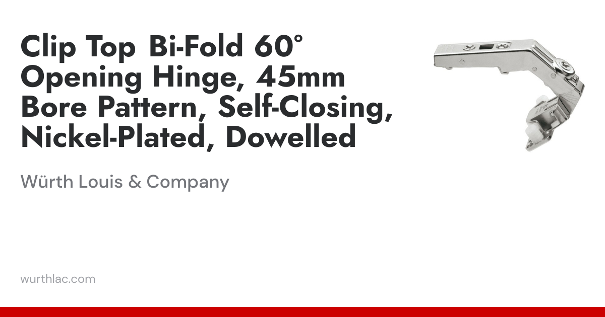 Clip Top Bi-Fold 60° Opening Hinge, 45mm Bore Pattern, Self-Closing ...