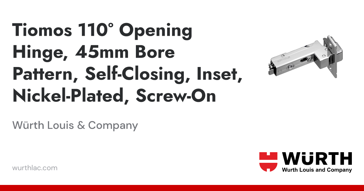 Tiomos 110° Opening Hinge, 45mm Bore Pattern, Self-Closing, Inset ...