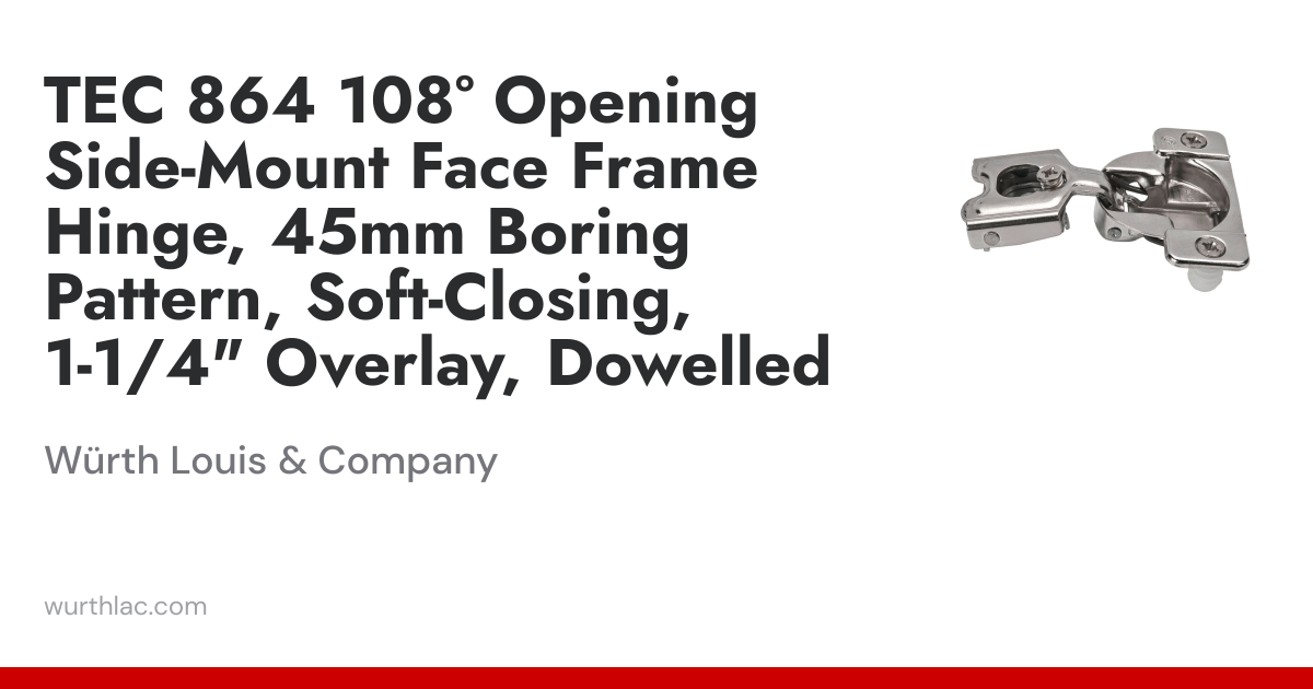 TEC 864 108° Opening Side-Mount Face Frame Hinge, 45mm Boring Pattern ...