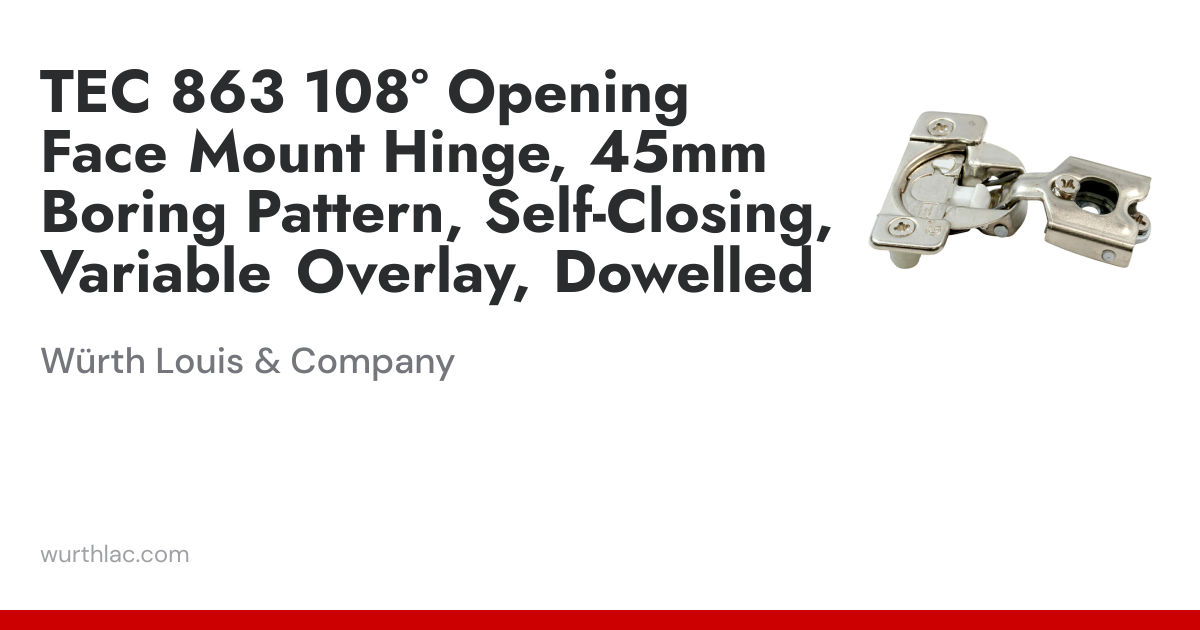 TEC 863 108° Opening Face Mount Hinge, 45mm Boring Pattern, Self ...