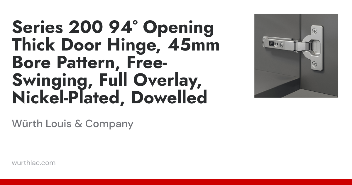 Series 200 94° Opening Thick Door Hinge, 45mm Bore Pattern, Free ...