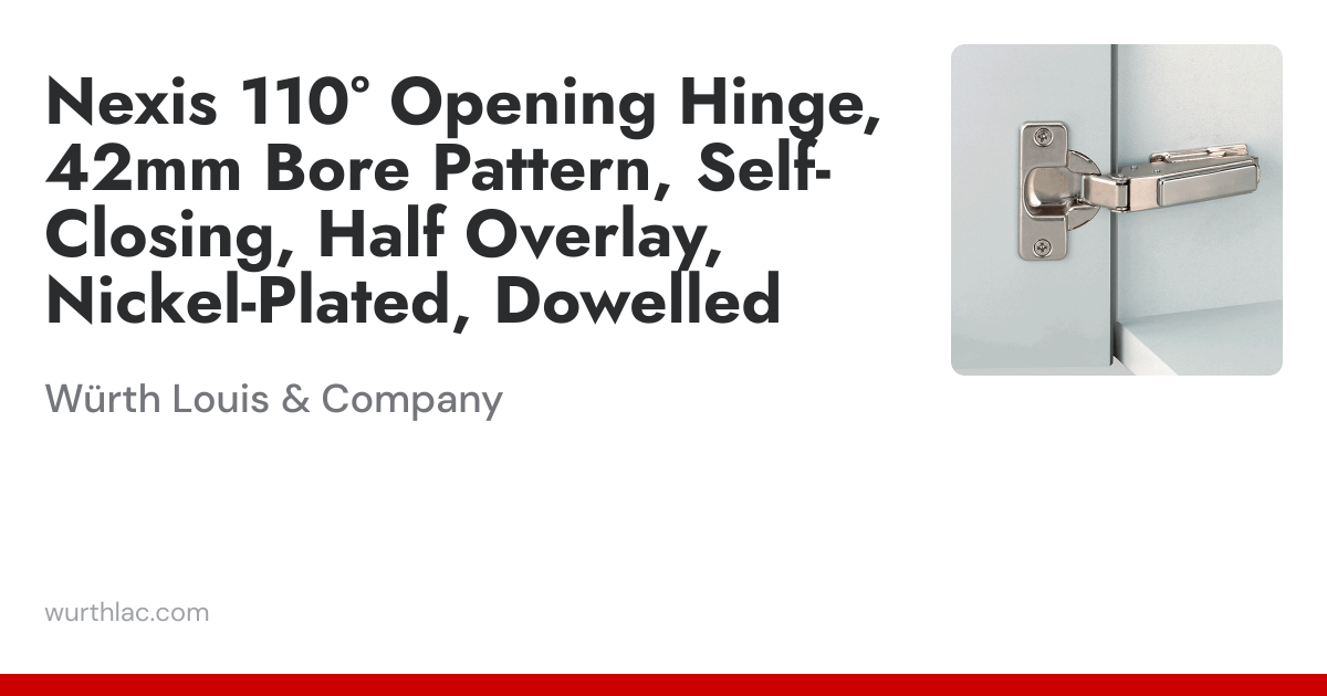 Nexis 110° Opening Hinge, 42mm Bore Pattern, Self-Closing, Half Overlay ...
